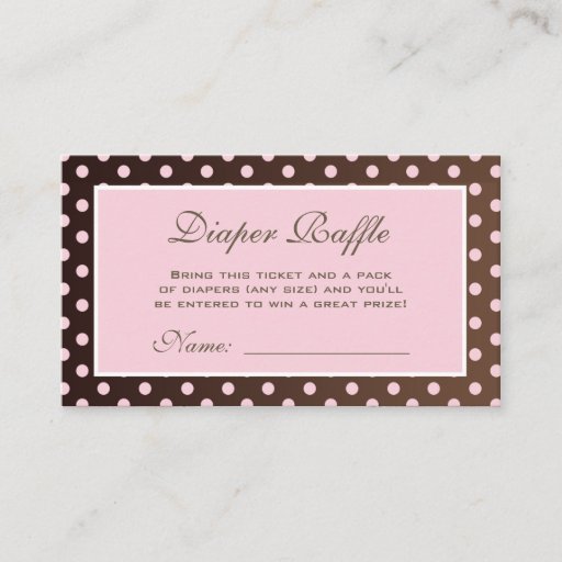 Customizable Brown and Pink Polka Dot Diaper Raffle Ticket Business Card