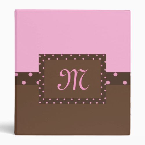 Brown and Pink Polka Dot Monogram Binder