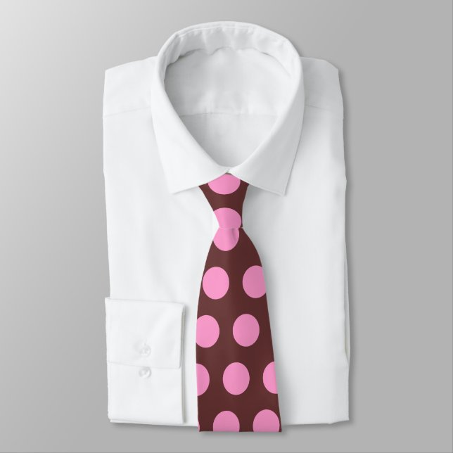 Brown and Pink Polka Dot Tie (Tied)