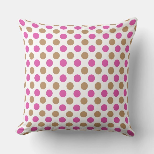 Brown and pink polka dots pattern throw pillow (Front)