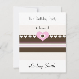 Brown and Pink Stripe Birthday Invitation