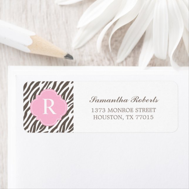 Brown and Pink Zebra Stripes Monogram Label (Insitu)