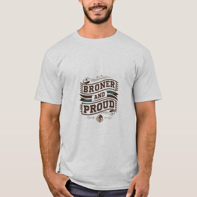 "Brown and Proud Mexican Eagle Banner T-Shirt" T-Shirt (Front)