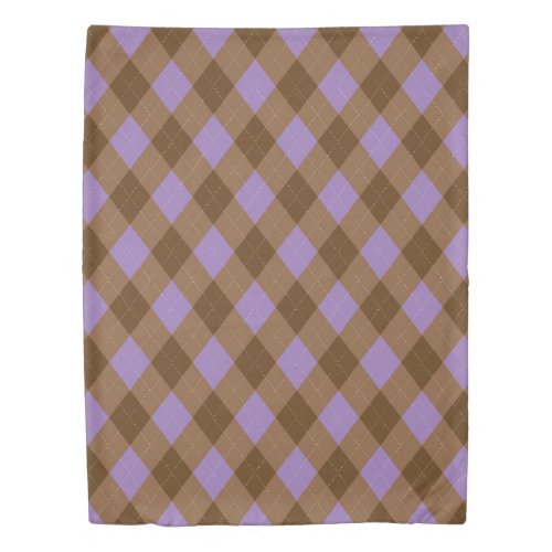 Brown and Purple Argyle Textile Pattern Duvet Cover