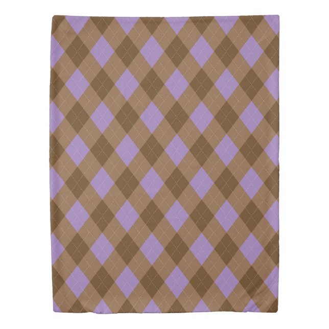 Brown and Purple Argyle Textile Pattern Duvet Cover (Front)