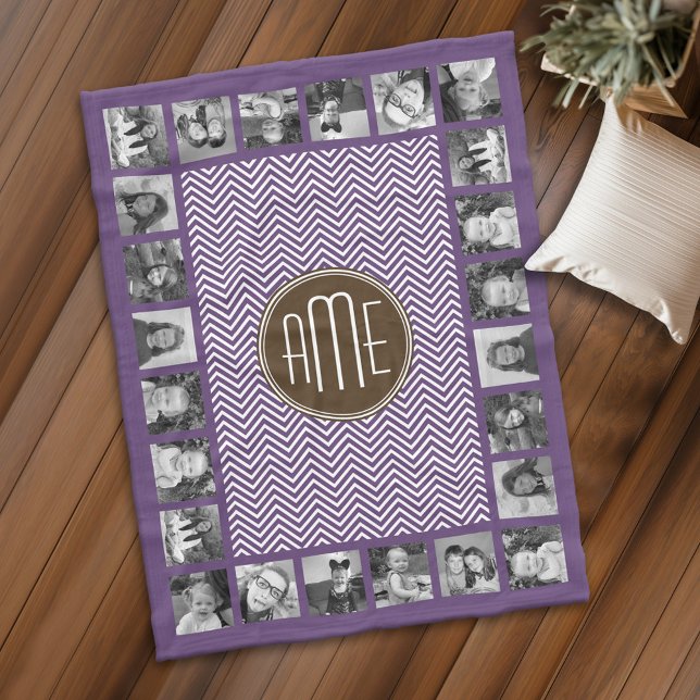 Brown and Purple Chevron Pattern Custom Monogram Fleece Blanket (Personalized fleece blanket with photos and monogram - Makes a great Gift)