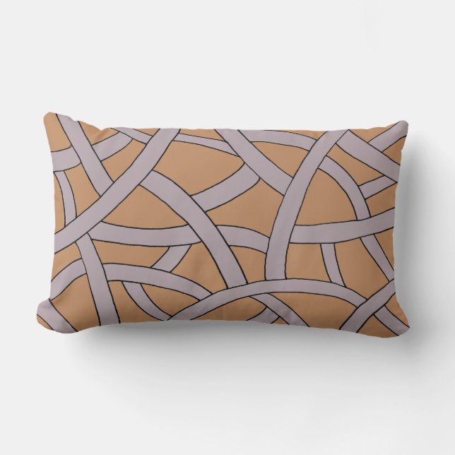 Brown and Purple Hand Drawn Fantasy Pattern Lumbar Pillow (Front)