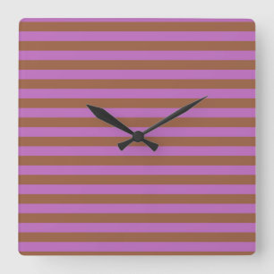 Brown and Purple Stripes Square Wall Clock