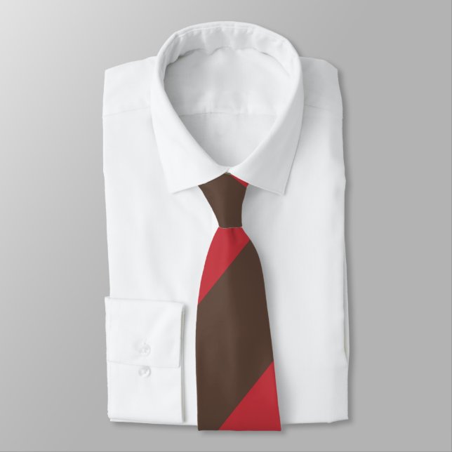 Brown and Red Broad Regimental Stripe Neck Tie (Tied)