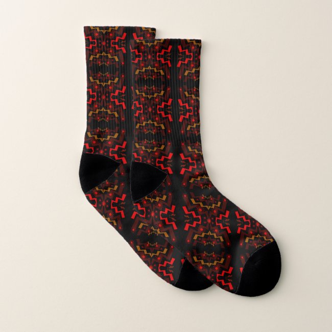 Brown and Red Ethnic Abstract Pattern Socks