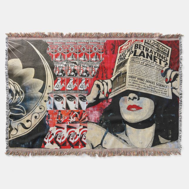 Brown and Red Graffiti Art Global Warming Blanket (Front)
