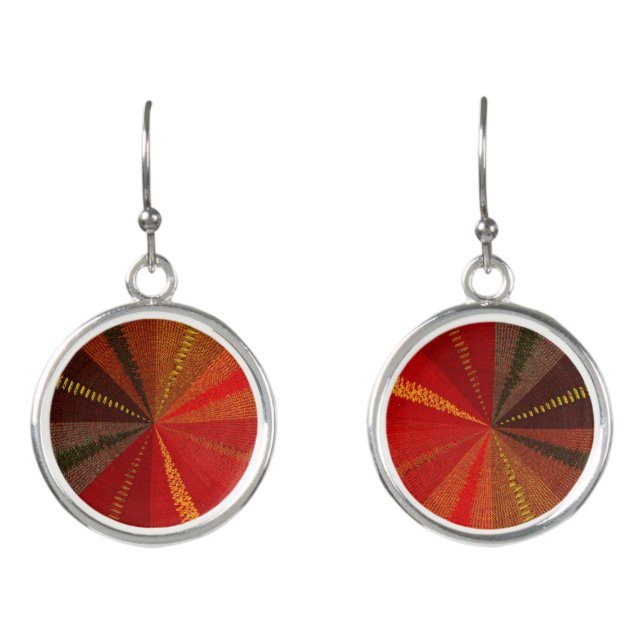 Brown and Red Mandala Abstract Drop Earrings (Front)