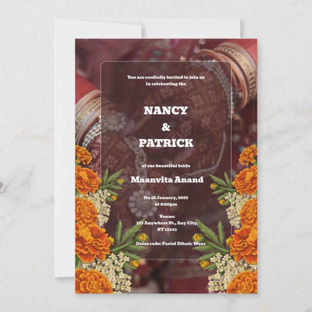 Brown and Red Minimalist Mehendi Invitation (Front)