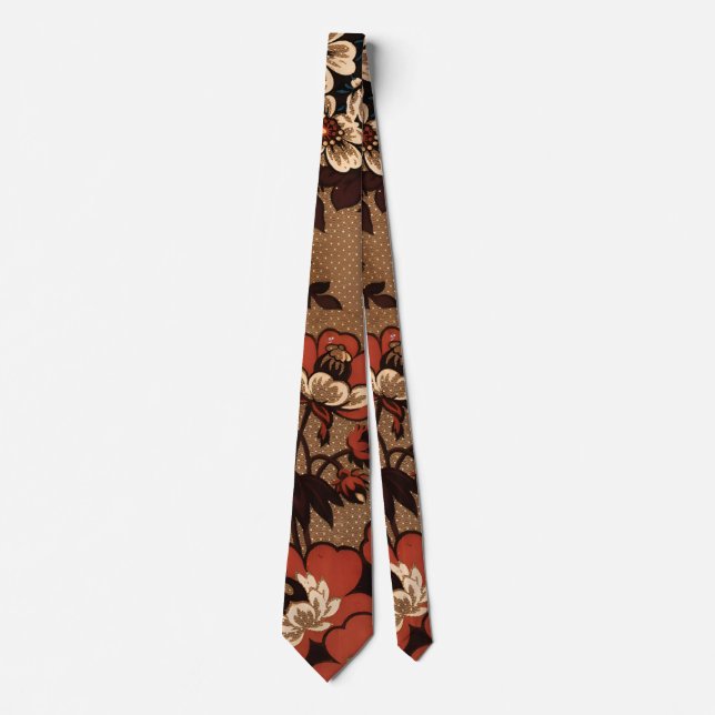 Brown and Red Retro Floral Design Neck Tie (Front)