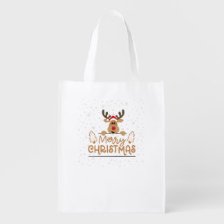 Brown and Red simple Merry Christmas Grocery Bag
