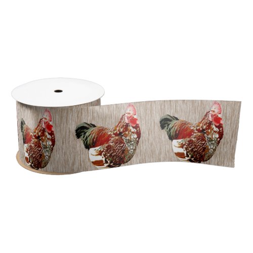 Brown And Red Speckled Rooster Satin Ribbon