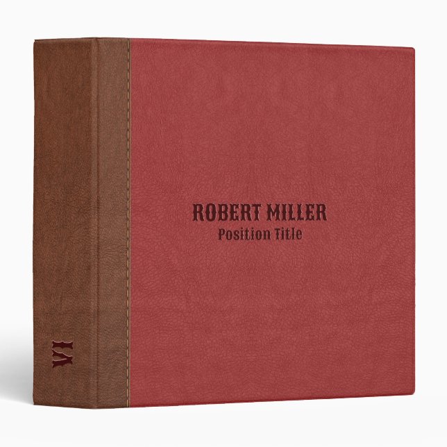 Brown And Red Vintage Leather 3 Ring Binder (Front/Spine)