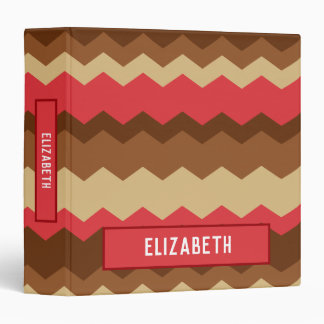Brown and Red Zig Zag Chevron Patterned 3 Ring Binder