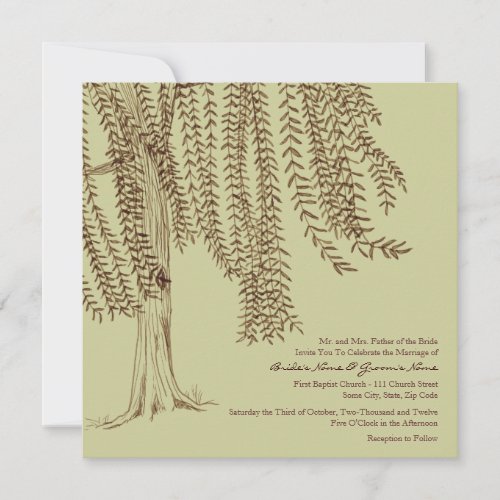 Brown and Sage Willow Tree Wedding Invitation