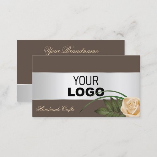 Brown and Silver Decor Cute Rose Flower with Logo Business Card