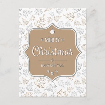 Brown And Silver Elegant Christmas Trees Pattern Holiday Postcard by ChristmaSpirit at Zazzle