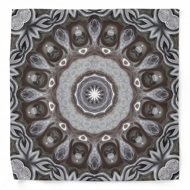 Brown and Silver Kaleidoscope Mandala Pattern Bandana (Front)