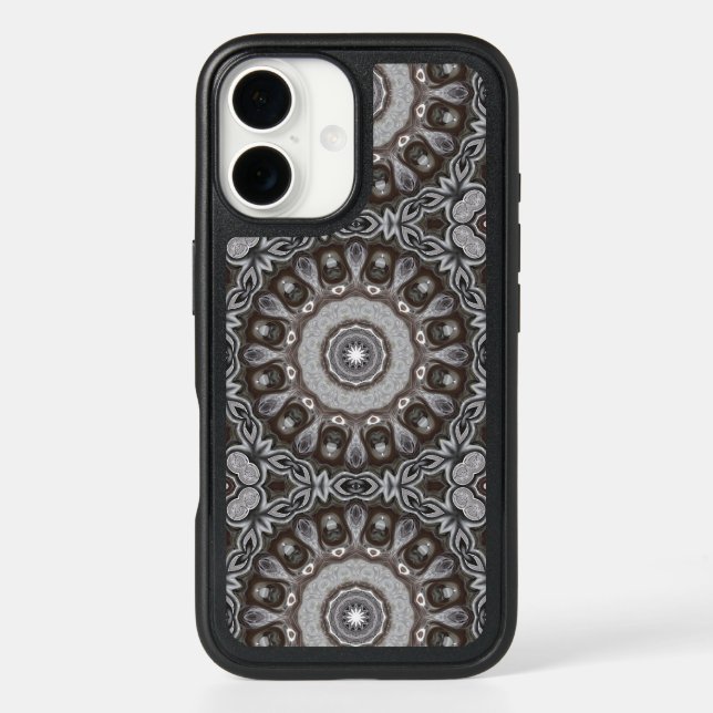 Brown and Silver Kaleidoscope Mandala Pattern Otterbox iPhone Case (Back)