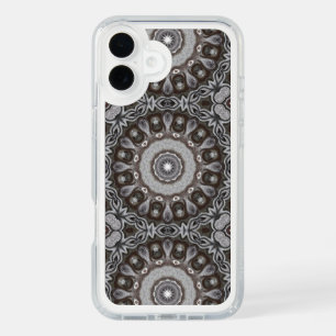 Brown and Silver Kaleidoscope Mandala Pattern iPhone 16 Plus Case