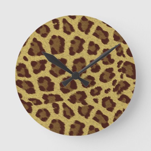 Brown And Tan Animal Fur Pattern Leopard Print Round Clock