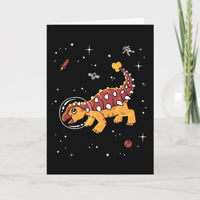 Brown And Tan Ankylosaurus Dinos In Space Card (Front)