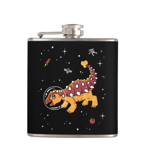 Brown And Tan Ankylosaurus Dinos In Space Flask