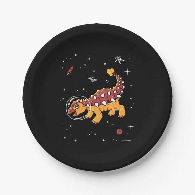 Brown And Tan Ankylosaurus Dinos In Space Paper Plates (Front)
