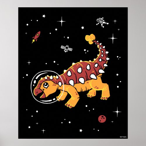 Brown And Tan Ankylosaurus Dinos In Space Poster