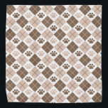 Brown and Tan Argyle Paw Print Pattern Bandana<br><div class="desc">Introducing our stylish brown, tan, and white argyle design featuring adorable paw prints, the perfect blend of sophistication and pet-inspired charm. This eye-catching design combines the classic argyle pattern with playful paw prints, creating a unique and fashionable look. The argyle pattern exudes a timeless and refined aesthetic, while the whimsical...</div>
