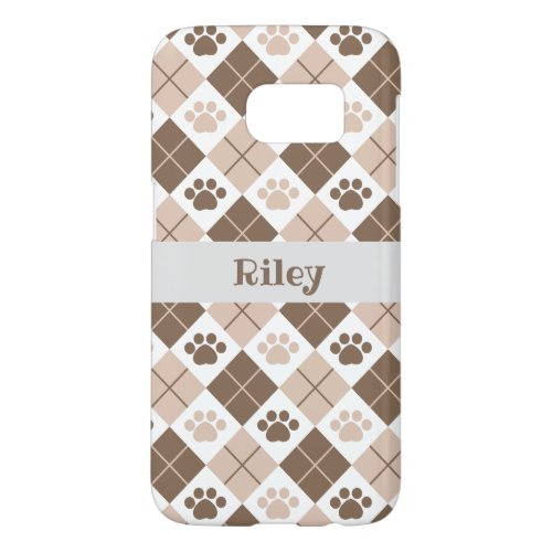 Brown and Tan Argyle Paw Print Pattern Samsung Galaxy S7 Case