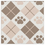 Brown and Tan Argyle Paw Print Pattern Fabric