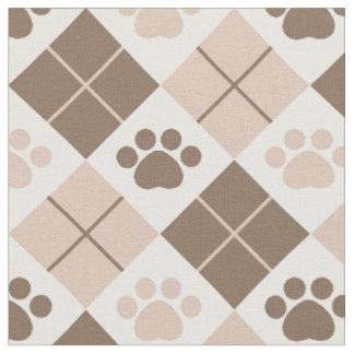 Brown and Tan Argyle Paw Print Pattern Fabric