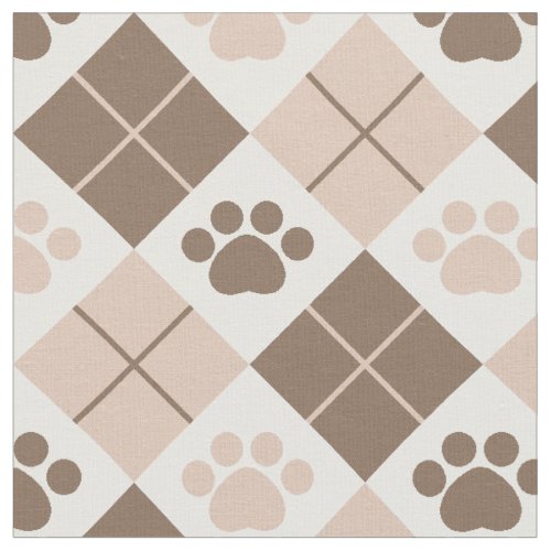 Brown and Tan Argyle Paw Print Pattern Fabric