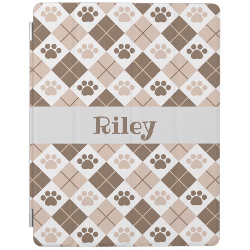 Brown and Tan Argyle Paw Print Pattern iPad Smart Cover