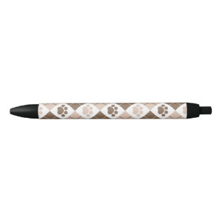 Brown and Tan Argyle Paw Print Pattern Pen