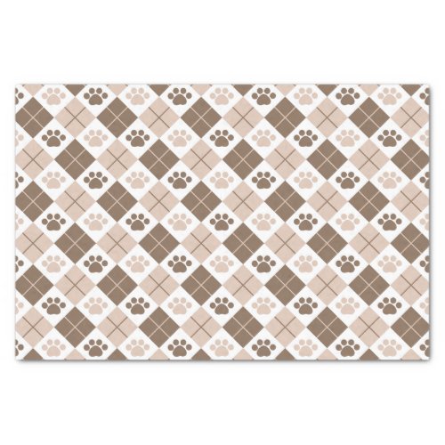 Brown and Tan Argyle Paw Print Pattern Tissue Paper