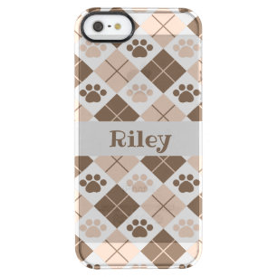 Brown and Tan Argyle Paw Print Pattern Clear iPhone SE/5/5s Case