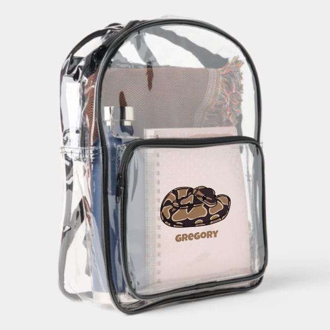 Brown and Tan Ball Python Snake Personalized Clear Backpack (Right)