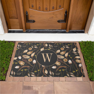 Brown and Tan Bohemian Foliage Monogram Doormat