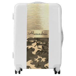 Brown and Tan Camo Shimmery Gold Luggage