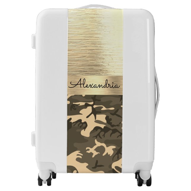 Brown and Tan Camo Shimmery Gold Luggage (Front)