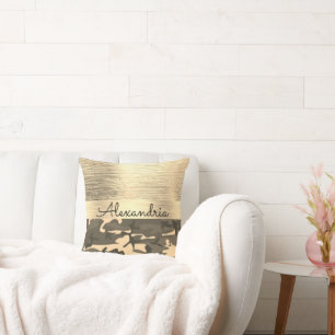 Brown and Tan Camo Shimmery Gold Throw Pillow