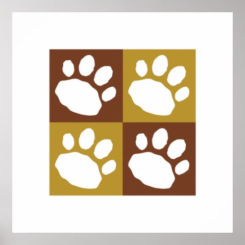 Brown and Tan Checkerboard Paw Print