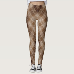 Brown and Tan Checkered Plaid Leggings