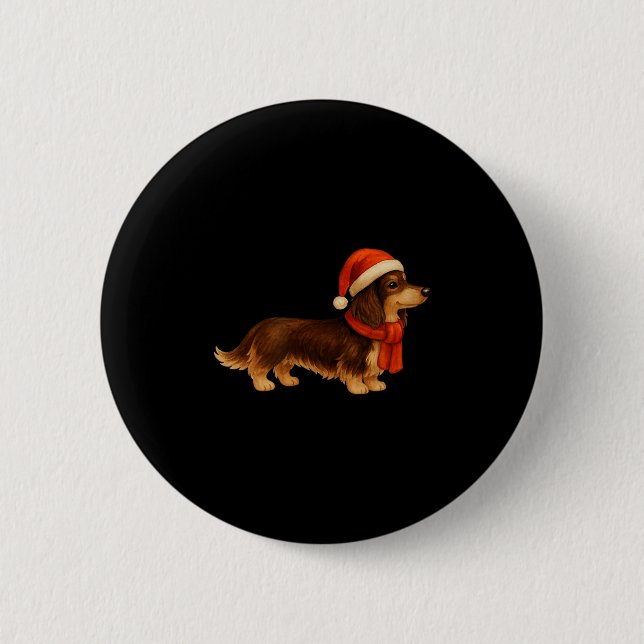 Brown And Tan Christmas Dachshund Santa Hat  Button (Front)